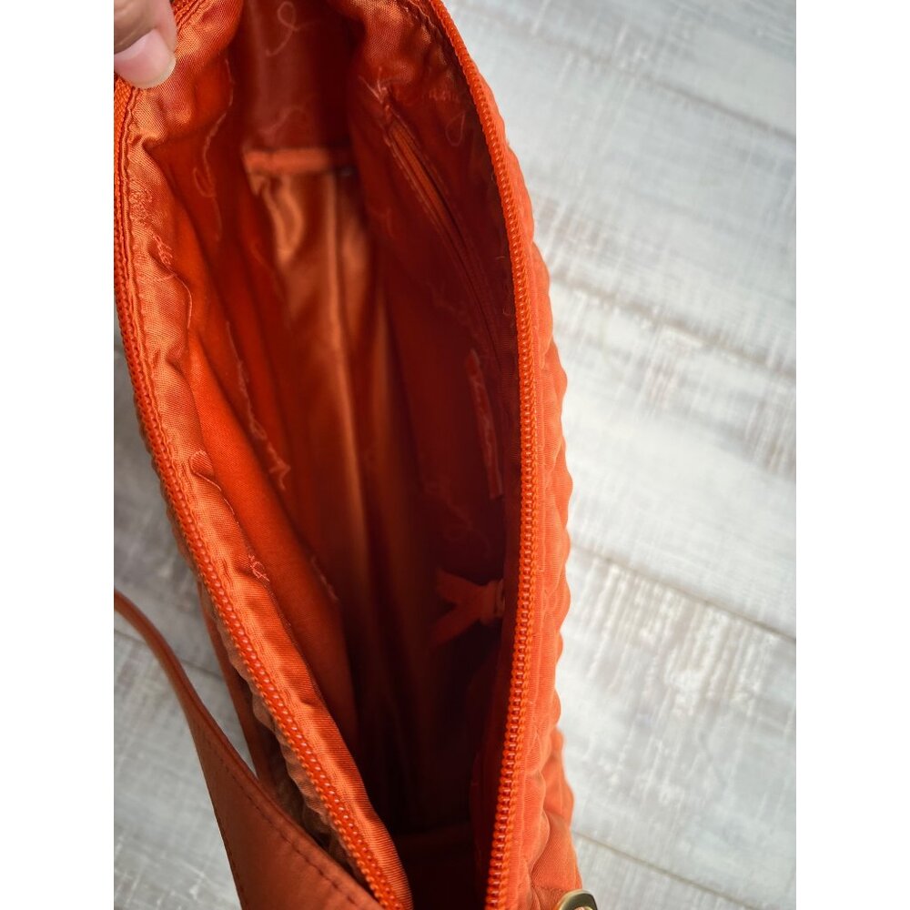 Vera Bradley Quilted Shoulder Bag In Orange With Gold Monogram & Zipper Clos - Picture 6 of 16